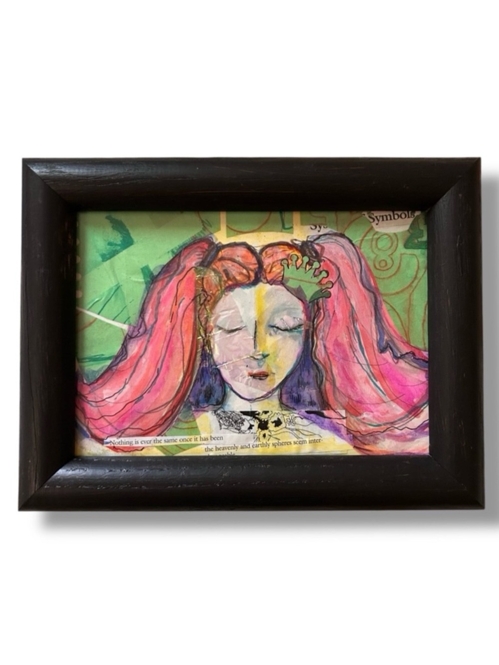 ‘Best Friends’ Handmade Framed Pink & Green Original Art Perfect Inspo Gift 5x7